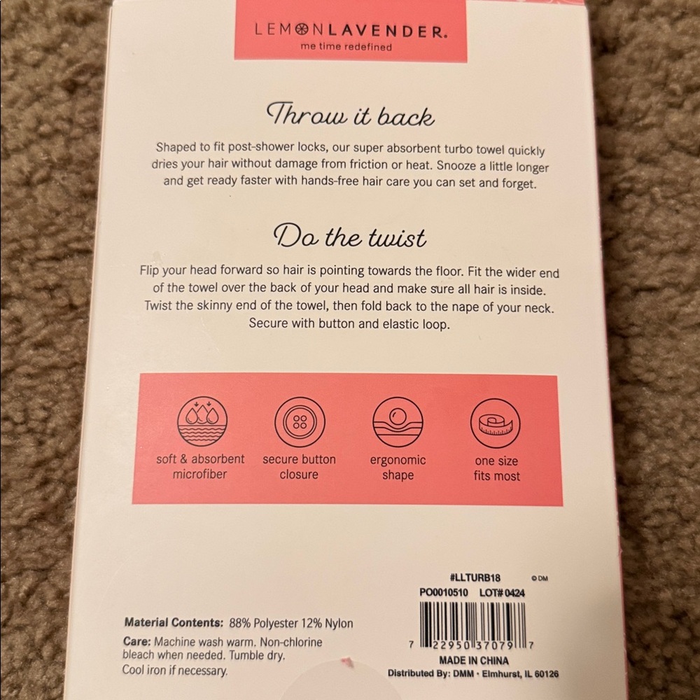 Unused Lemon Lavender Pink Microfiber Turbo Towel - Picture 2 of 2